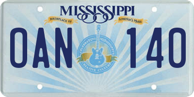 MS license plate OAN140