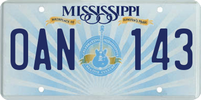 MS license plate OAN143