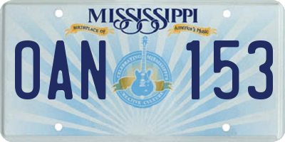 MS license plate OAN153