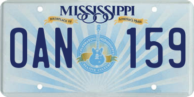 MS license plate OAN159