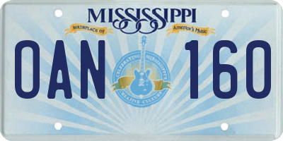 MS license plate OAN160