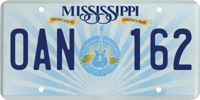 MS license plate OAN162