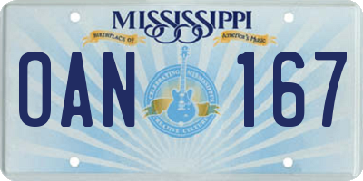 MS license plate OAN167