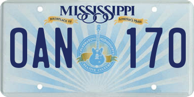 MS license plate OAN170
