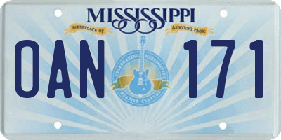 MS license plate OAN171