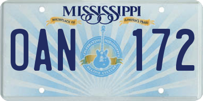 MS license plate OAN172