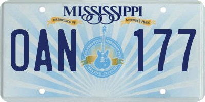 MS license plate OAN177