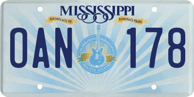 MS license plate OAN178