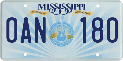 MS license plate OAN180