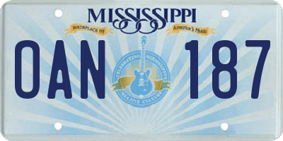 MS license plate OAN187