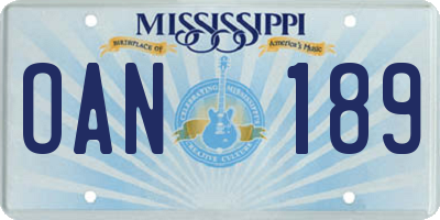 MS license plate OAN189