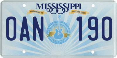 MS license plate OAN190
