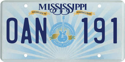 MS license plate OAN191