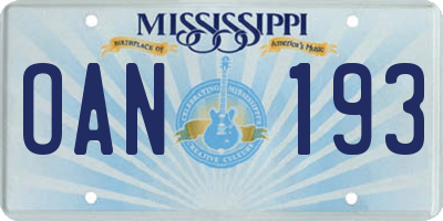 MS license plate OAN193