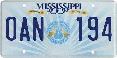 MS license plate OAN194
