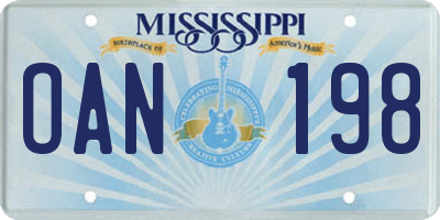 MS license plate OAN198