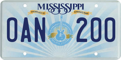 MS license plate OAN200