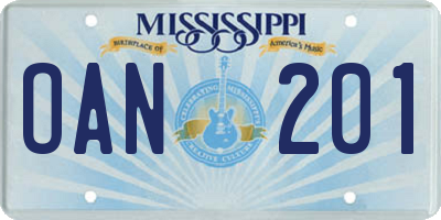 MS license plate OAN201