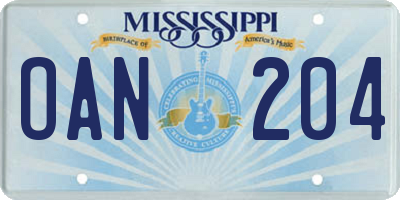 MS license plate OAN204