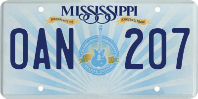 MS license plate OAN207