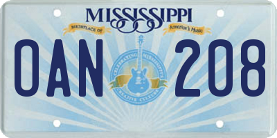 MS license plate OAN208