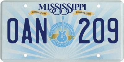 MS license plate OAN209