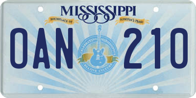 MS license plate OAN210