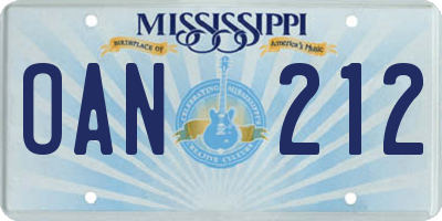 MS license plate OAN212