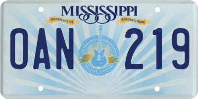 MS license plate OAN219