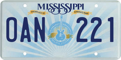 MS license plate OAN221