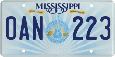 MS license plate OAN223