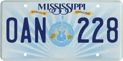 MS license plate OAN228