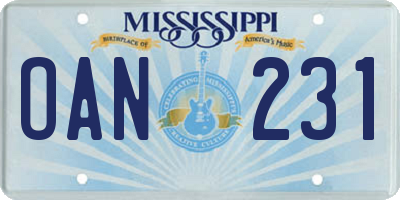 MS license plate OAN231