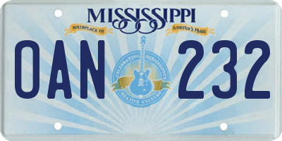 MS license plate OAN232