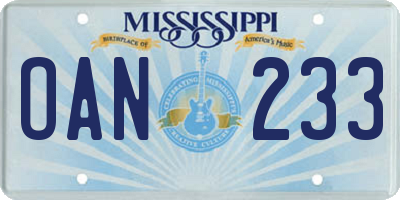MS license plate OAN233