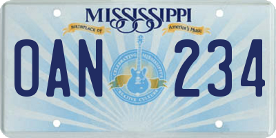 MS license plate OAN234