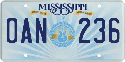 MS license plate OAN236