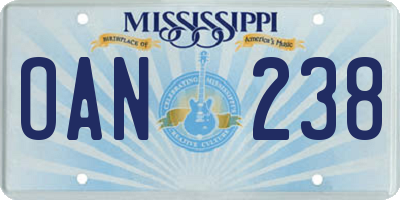 MS license plate OAN238