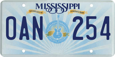 MS license plate OAN254