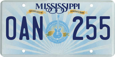 MS license plate OAN255