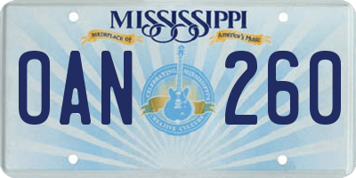 MS license plate OAN260
