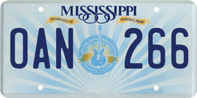 MS license plate OAN266