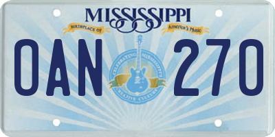 MS license plate OAN270