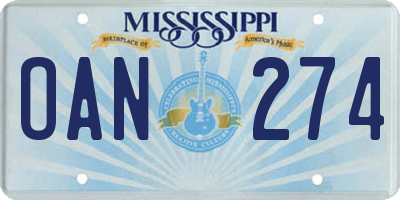 MS license plate OAN274