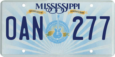 MS license plate OAN277