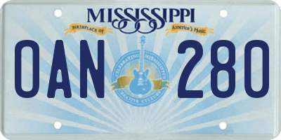 MS license plate OAN280