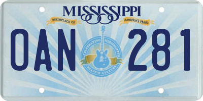 MS license plate OAN281