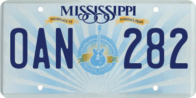 MS license plate OAN282