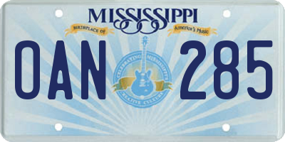 MS license plate OAN285