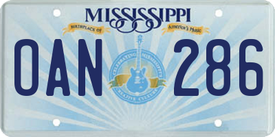 MS license plate OAN286